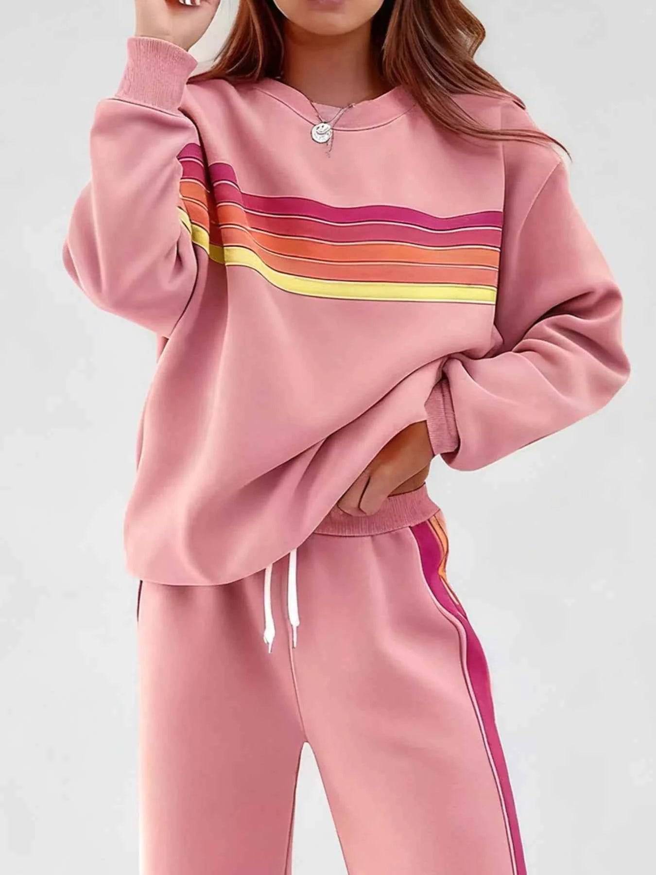 Striped Round Neck Sweatshirt and Pants Set ec16d812-ec83-4d4b-b5e4-4bee97750f56-Max-Origin