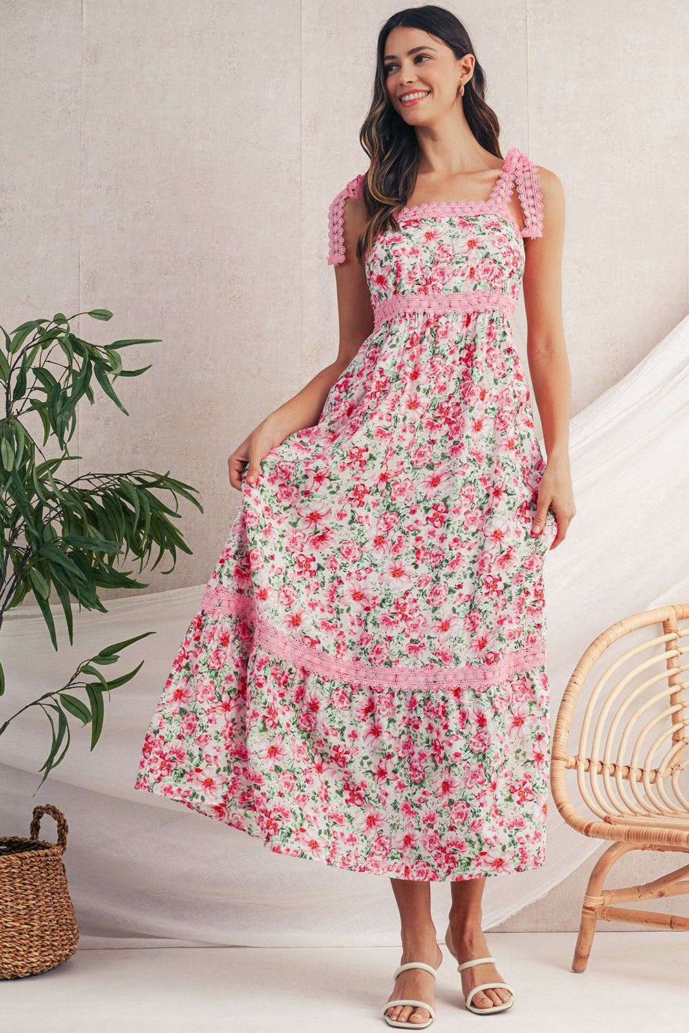 Green Floral Lace Tied Strap Empire Waist Maxi Dress ec187941b06331d2