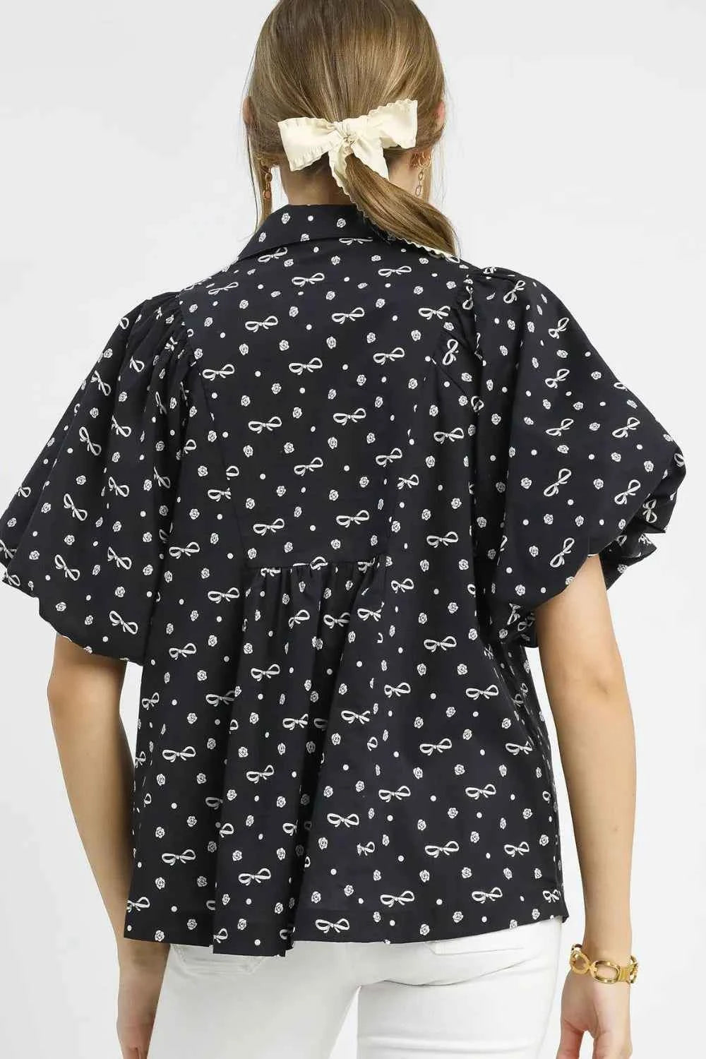 Umgee Bow Print Puff Sleeve Blouse ec1915a4-45ab-4511-81f3-6a9fa204765b-Max-Origin