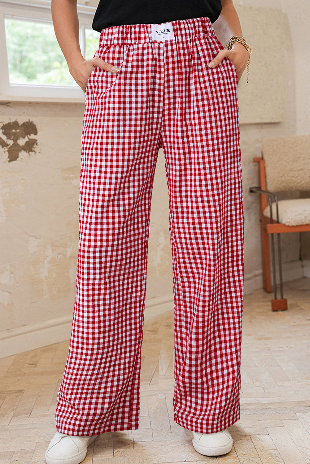 Fiery Red Gingham Casual Loose Pants ec1d184c11e18ffd