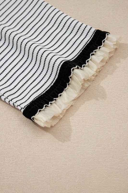 Stripe Contrast Ruffle Trim Long Sleeve Top ec24df2a-5ef4-42df-a129-97c3204bee87
