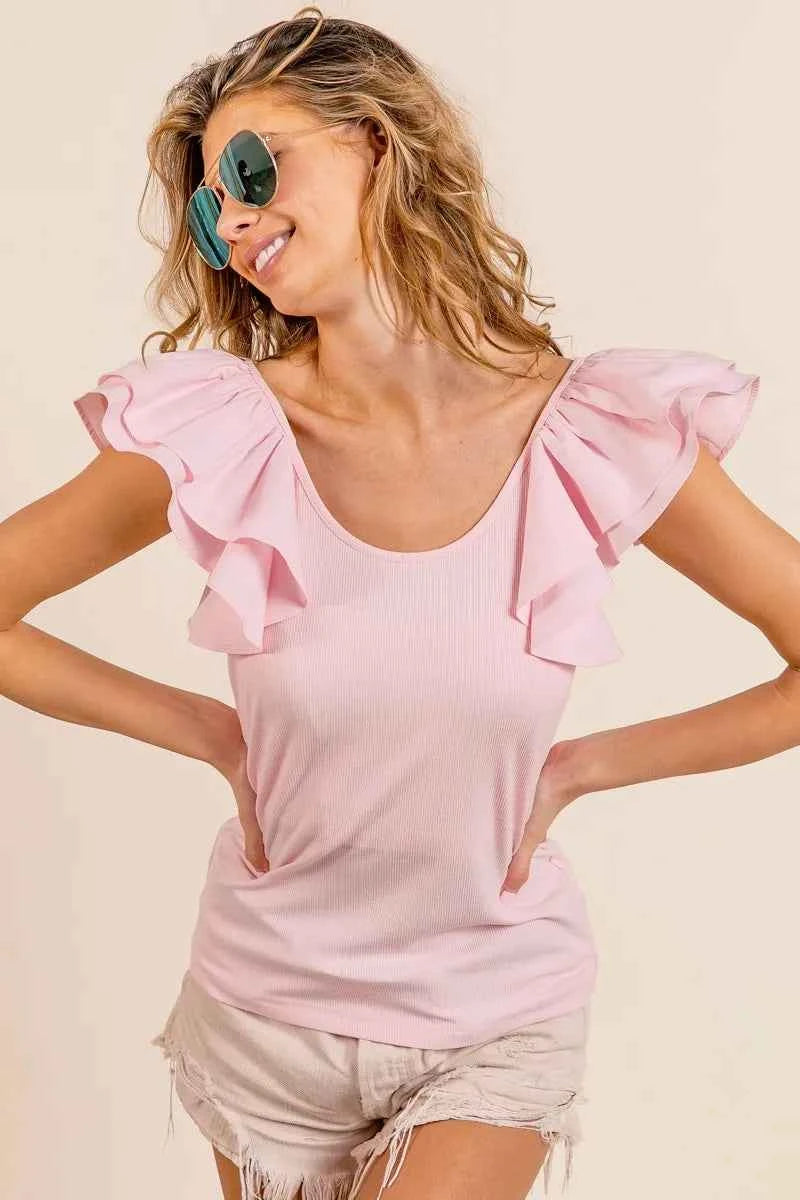 BiBi Wide Layered Ruffle Sleeve Scoop Neck Ribbed Top ec2e064eb370475785276d4f7dd9530f-Max-Origin