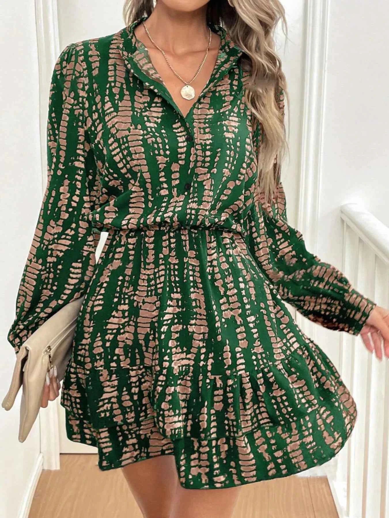 Printed Long Sleeve Mini Dress ec331dd0d9bc447c9d6e3aae94464649-Max-Origin