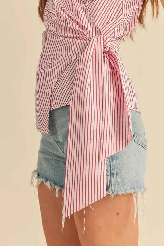 Aemi + Co Side Knotted Surplice Striped Cami ec36297a-7e93-4b31-8b26-2e925284a279-Max