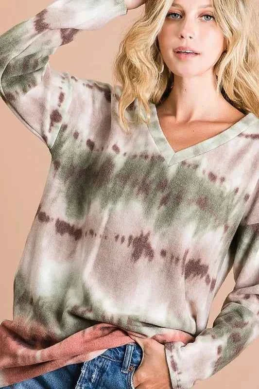 BiBi Brushed Tie Dye Looking Print V Neck Top ec414b22858d41c5a5c8162448c52ff8-Max-Origin