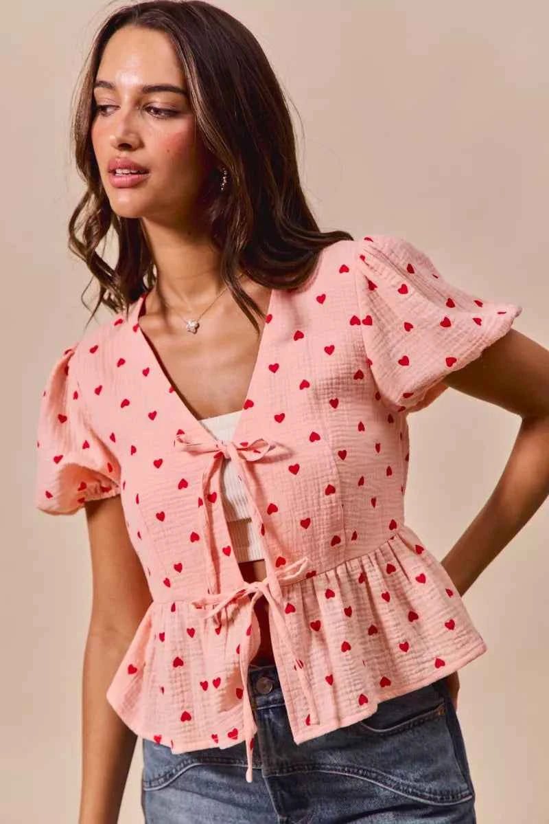 SO ME All Over Heart Ribbon Tie Baby Doll Valentine Blouse ec485479004a43acb3eb30596669df01-Max-Origin