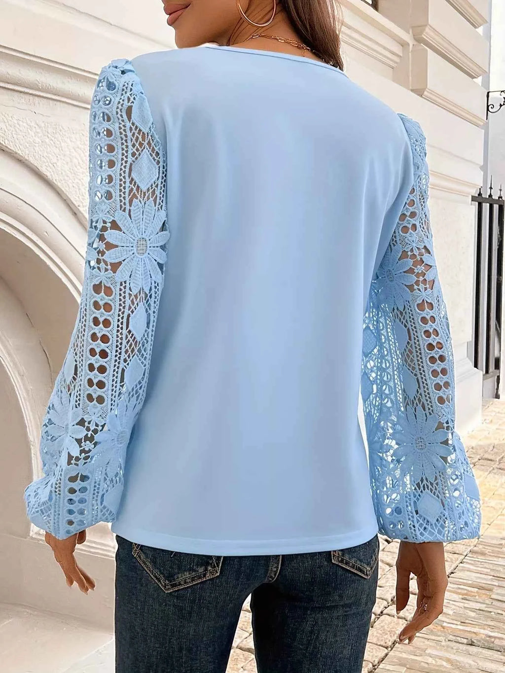 Asymmetrical Lace Long Sleeve Blouse ec4e0f875a9743bab8ce0ef97a872acb-Max-Origin