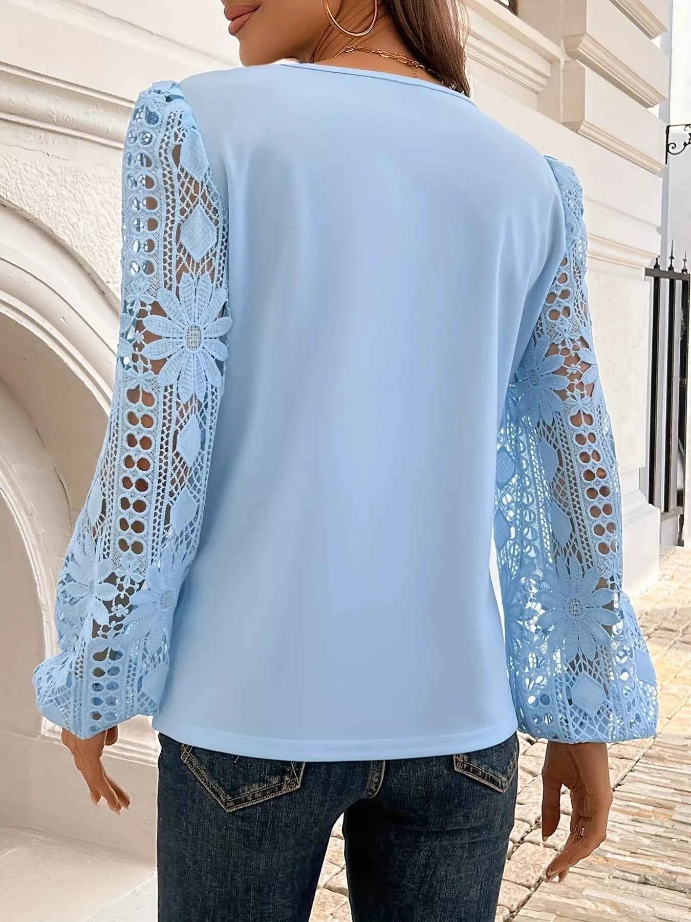 Asymmetrical Lace Long Sleeve Blouse ec4e0f875a9743bab8ce0ef97a872acb-Max-Origin