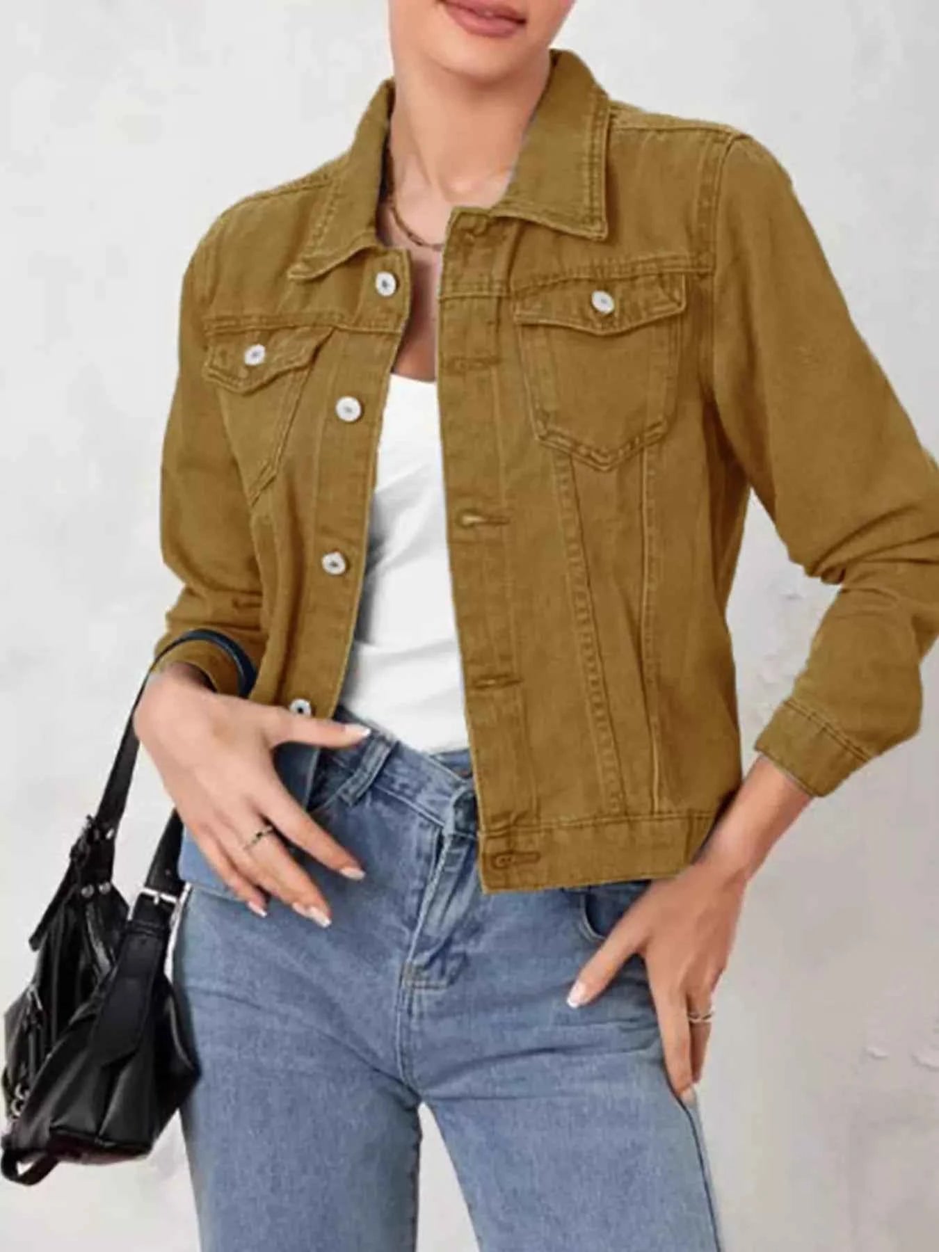 Button Up Long Sleeve Denim Jacket Camel ec5b0dc1086747379551ed829b2c0b46-Max-Origin