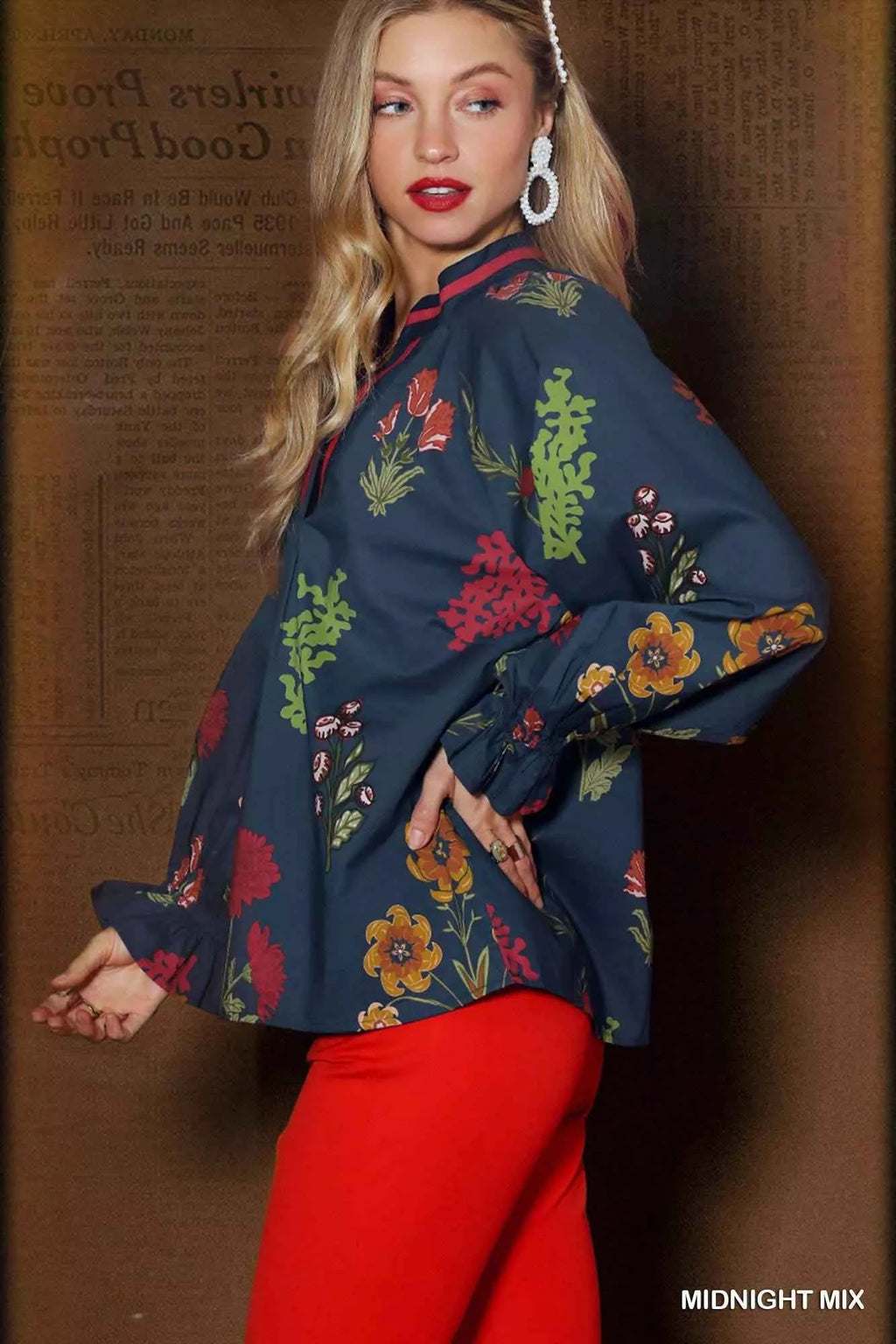 Umgee Floral Print Flounce Sleeve Blouse ec5bf4af-cb14-45d6-a270-058a659e5753-Max-Origin