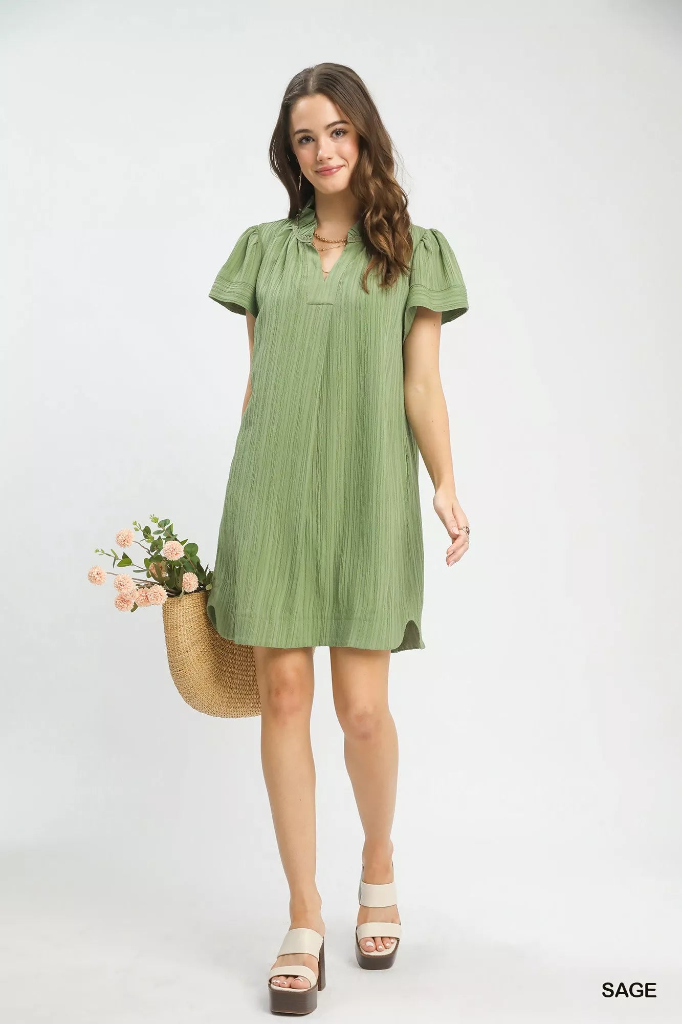 Umgee Flutter Sleeve V-Neck Shift Dress ec5e1c3c-f4d8-42c4-a5f3-2e29be516560-Max-Origin