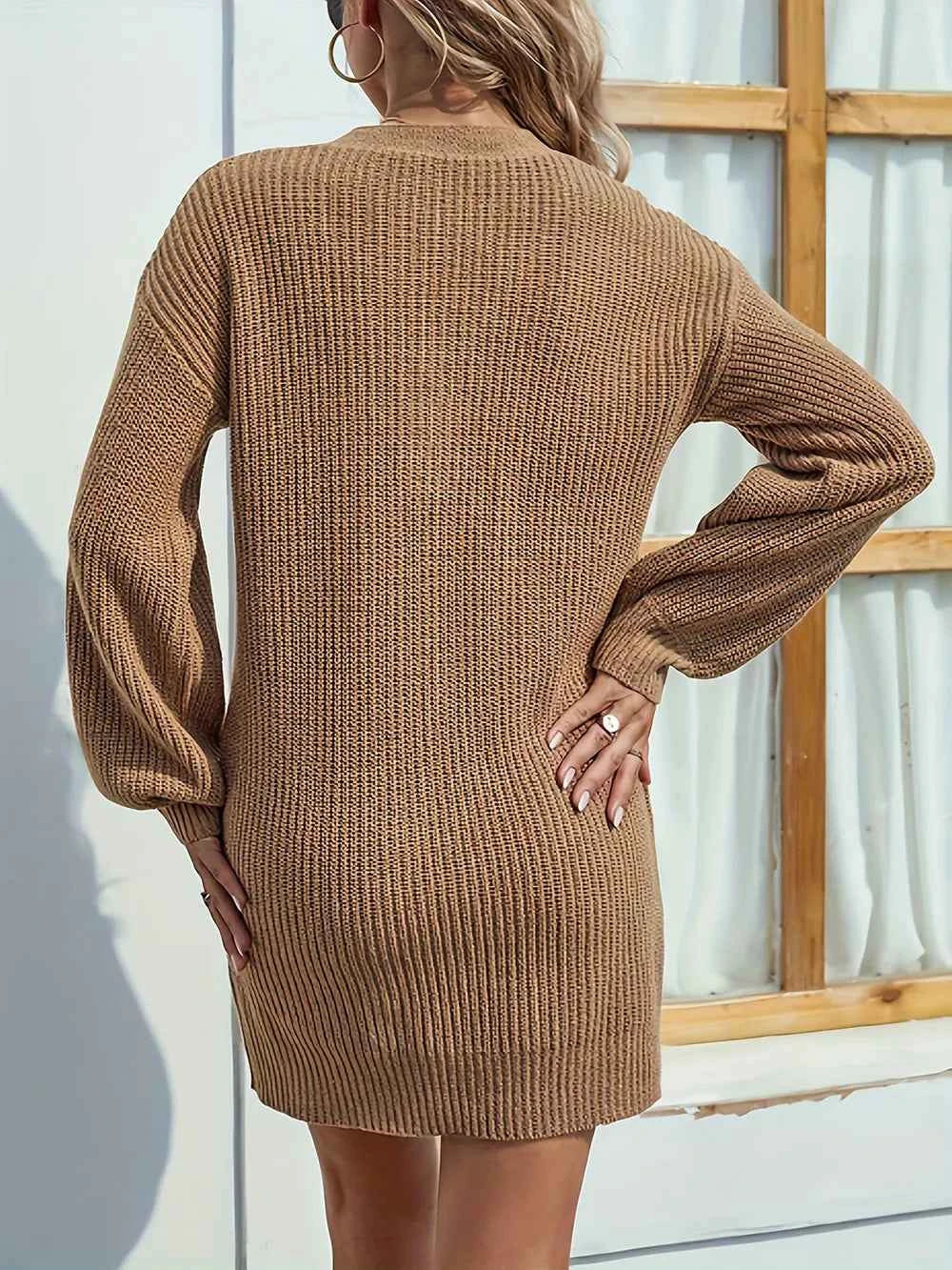 V-Neck Dropped Shoulder Mini Sweater Dress ec638d96-f74f-4fc8-badc-cff11a07f0fe-Max