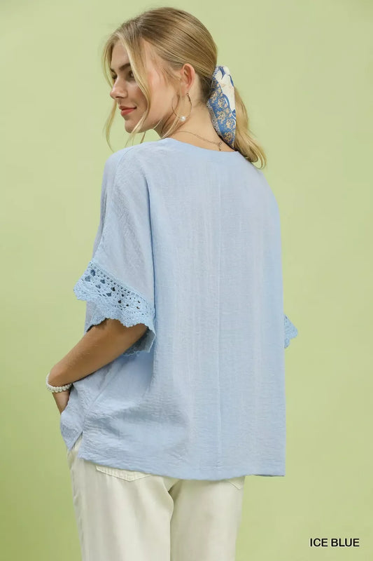 Crochet Trim Flutter Sleeve Top ec755925-e752-4493-b3a8-10558595c3cf-Max-Origin