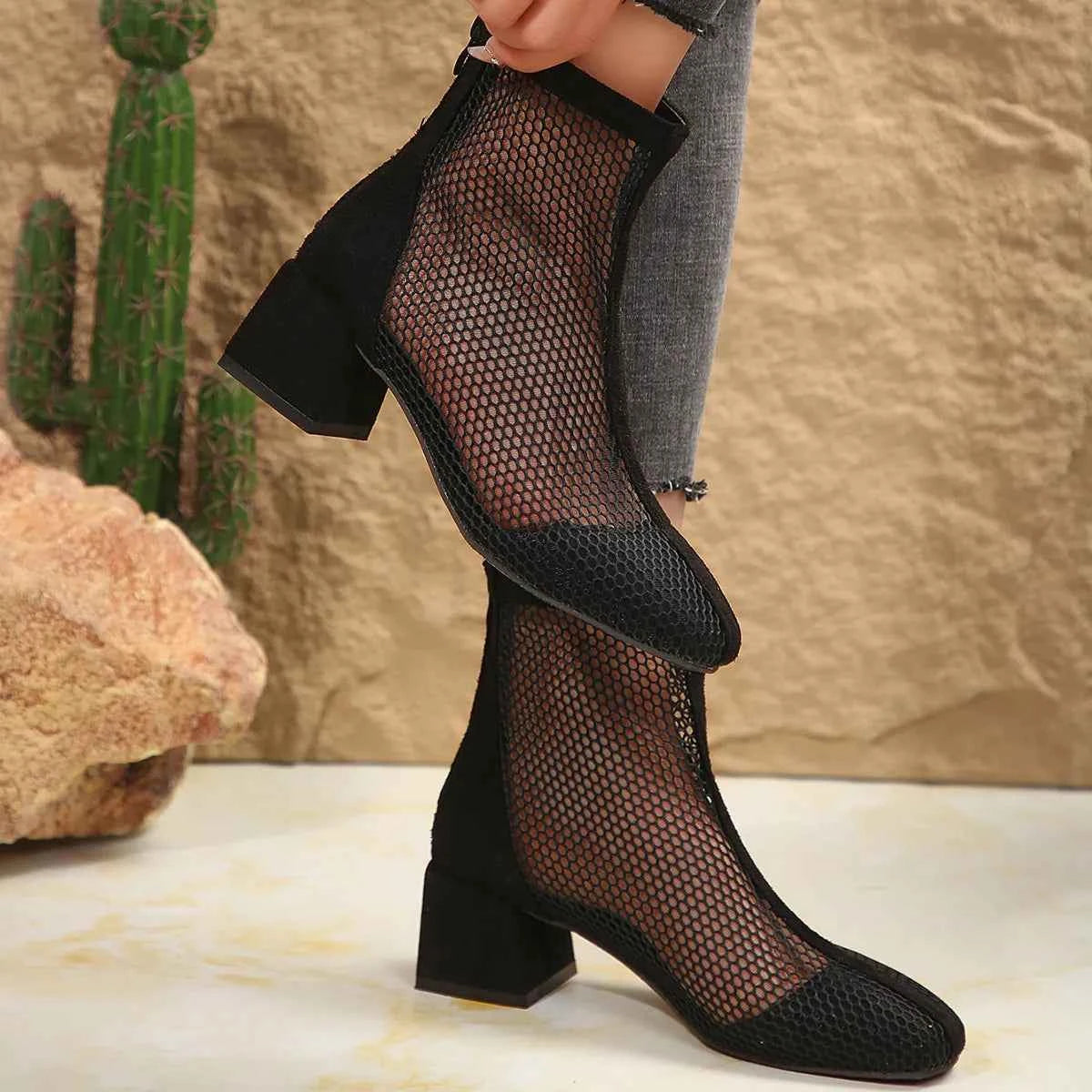 Mesh Block Heel Boots ec7ca5ffe074493889bdc46590fd2136-Max-Origin