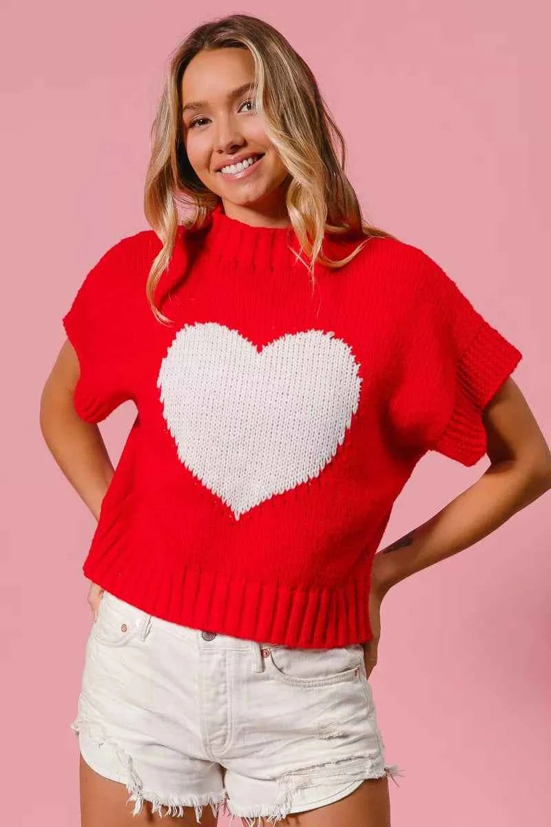 BiBi Rib Banded Heart Pattern Valentines Sweater RED IVORY ec7e08499cab4483af187439102a56e0-Max-Origin