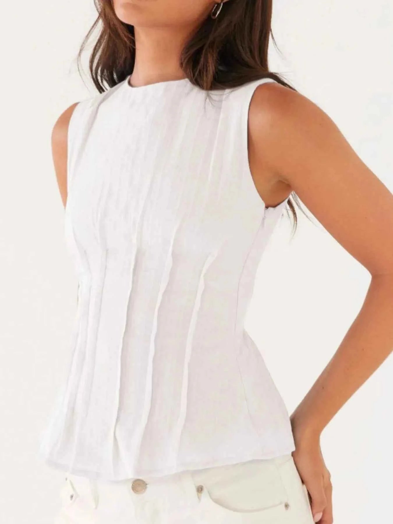 Back Lace Up Sleeveless Top with Cinched Waist Design White ec83af43-d526-4c89-a590-11adadeb54be-Max-Origin