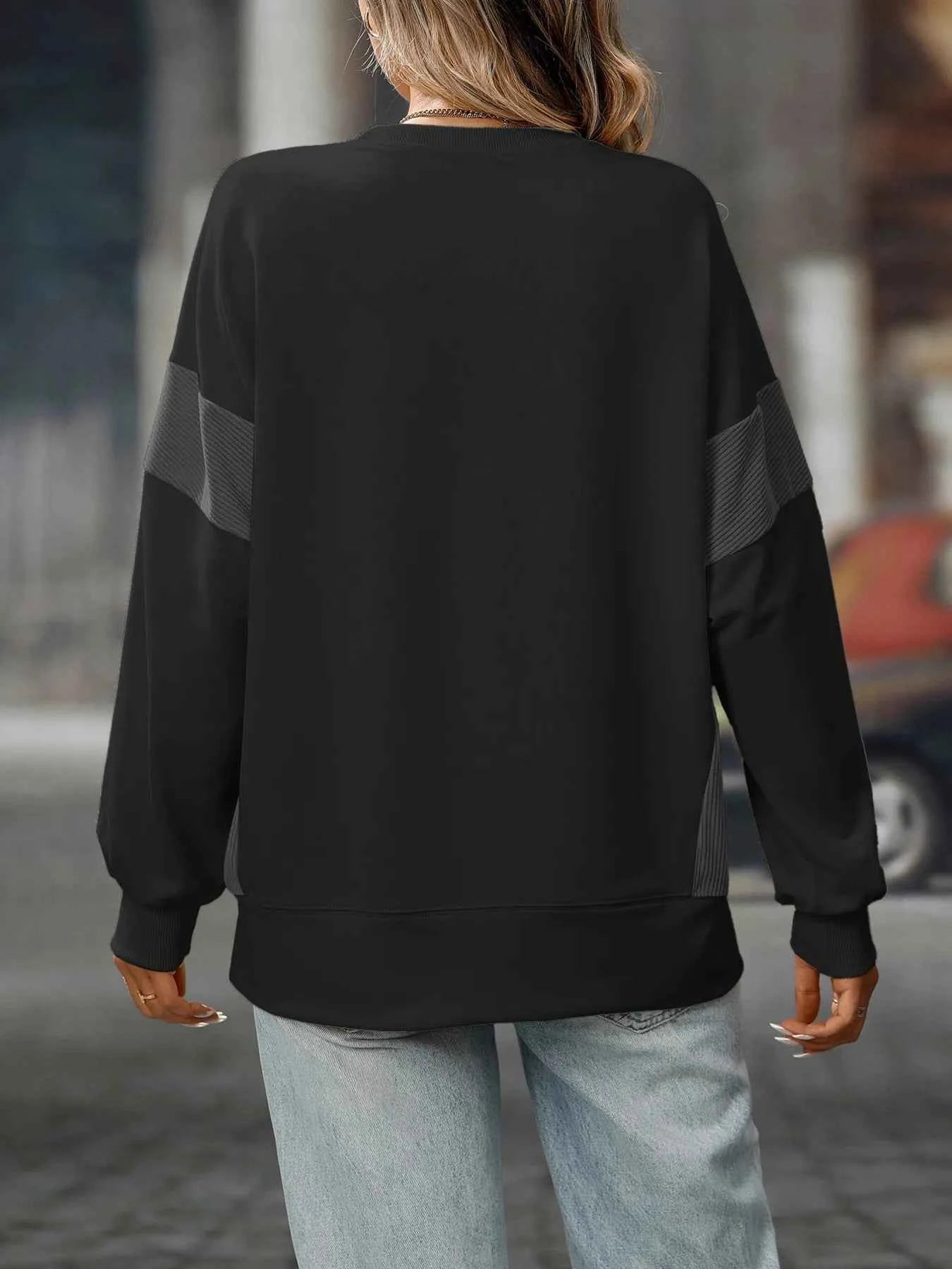 Slit Round Neck Long Sleeve Sweatshirt ec8716497138414aa4f28eb9ea309ef9-Max-Origin