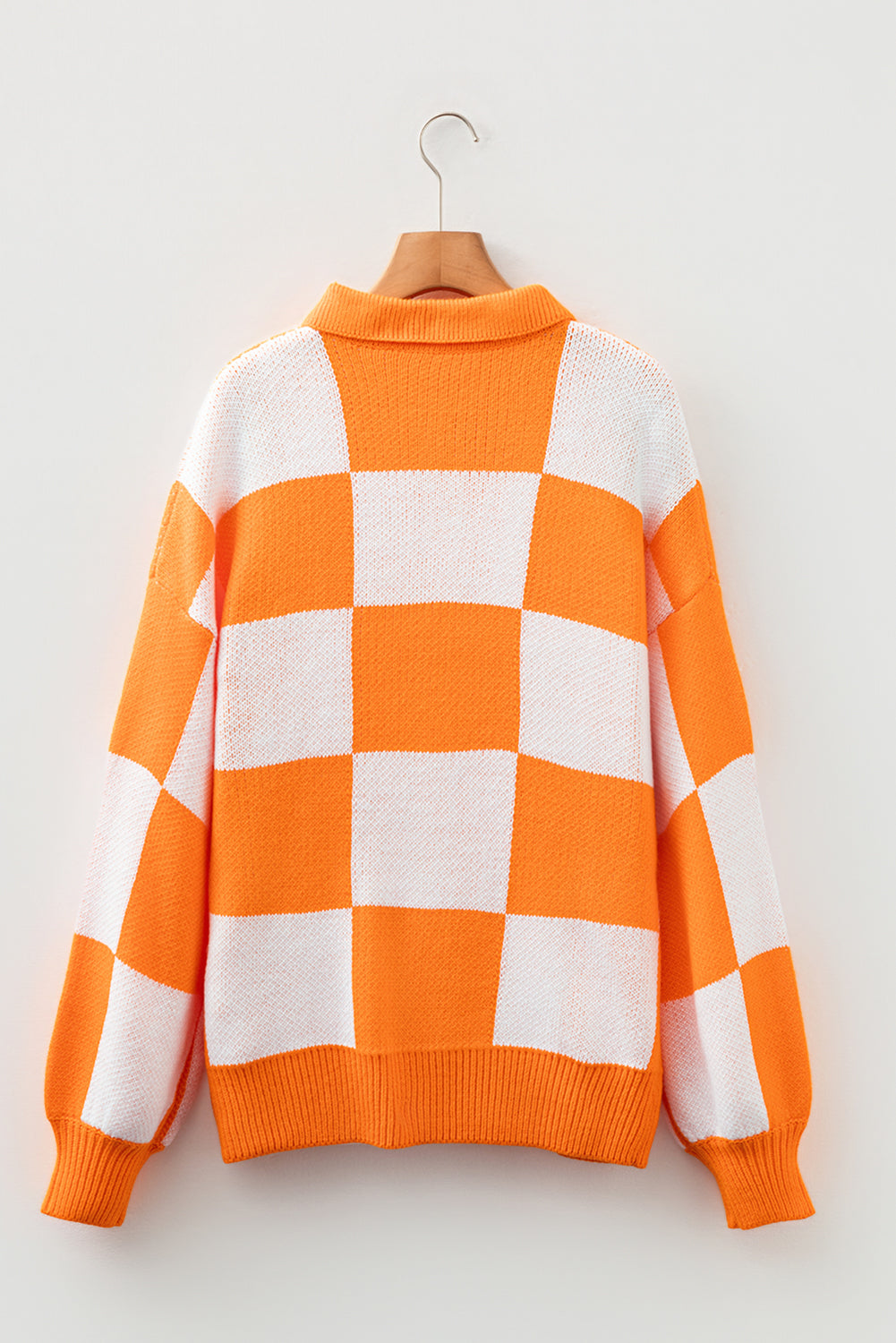 Light French Beige Checkered V-Neck Collared Pullover Sweater ec8cecbc5254fb16