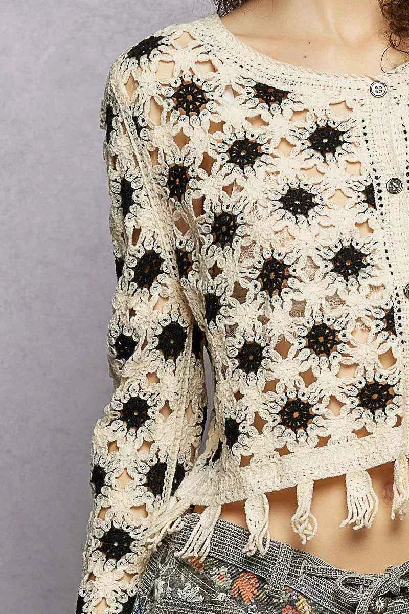 POL Openwork Floral Crochet Cardigan with Tassel Hem eca52a83-9539-461a-9636-a9e8e009de59-Max-Origin