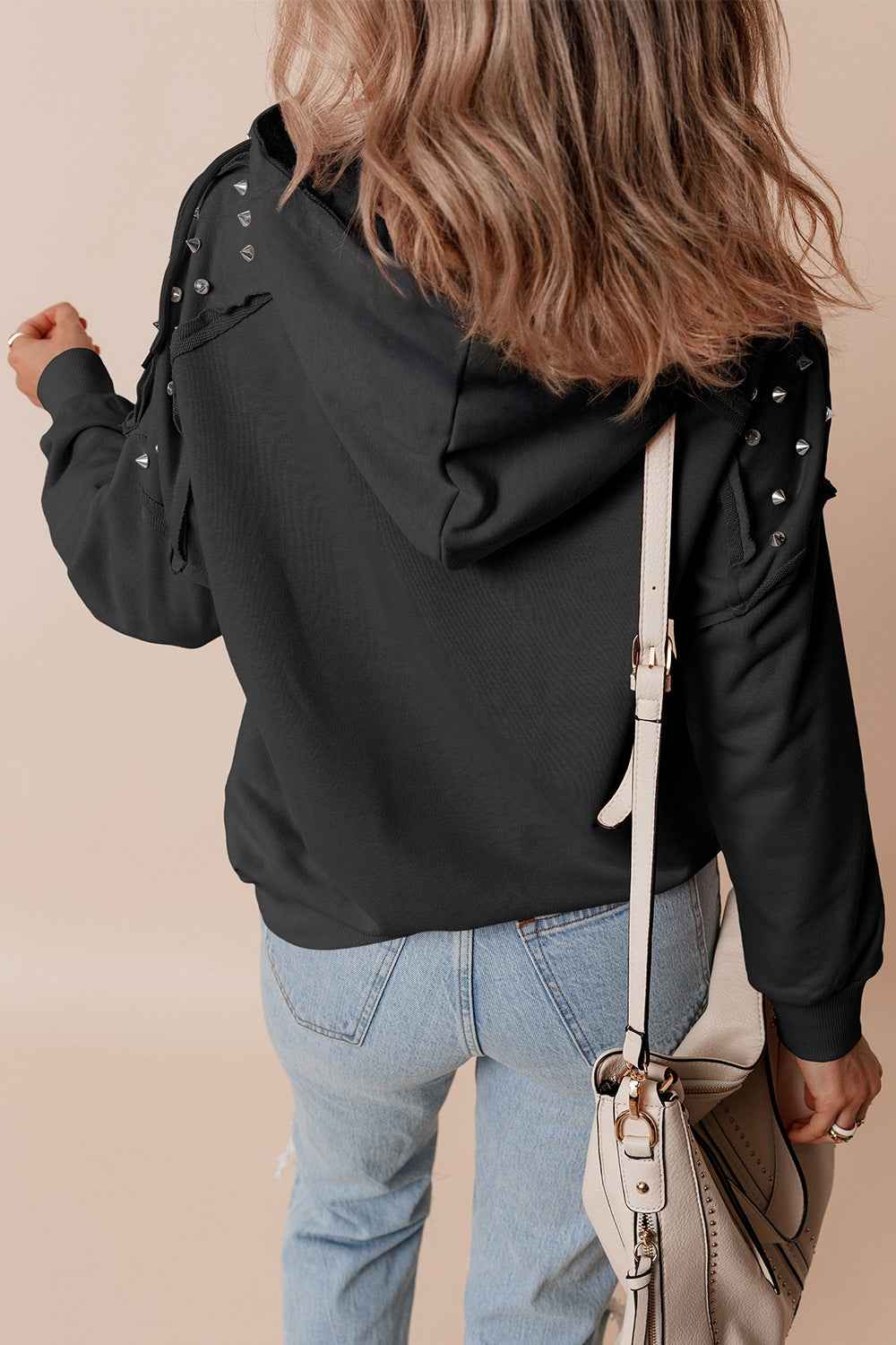 Drawstring Studded Long Sleeve Hoodie eca5d55f-e316-4363-8916-9d91523917d9-Max