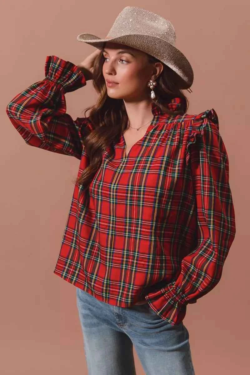 SO ME Christmas Checkered Plaid Smocked Blouse eca70a04983048a780b2fa87dc48b4d4-Max-Origin