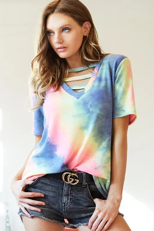 Tie-Dye V-Neck Short Sleeve T-Shirt ecaaebe4d90b4cc4abcadba1dccdd48d-Max-Origin