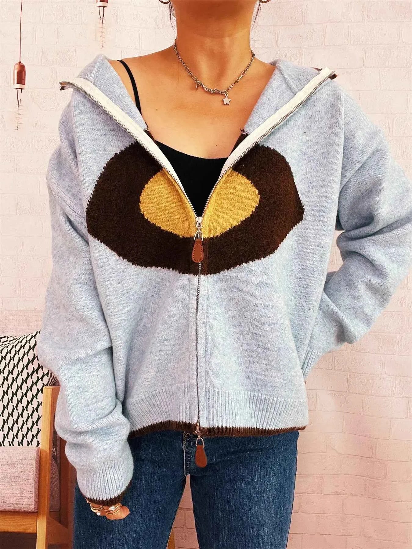 Zip-Up Contrast Trim Cardigan ecbe10ff0d754209be5463e21ca2f165-Max-Origin