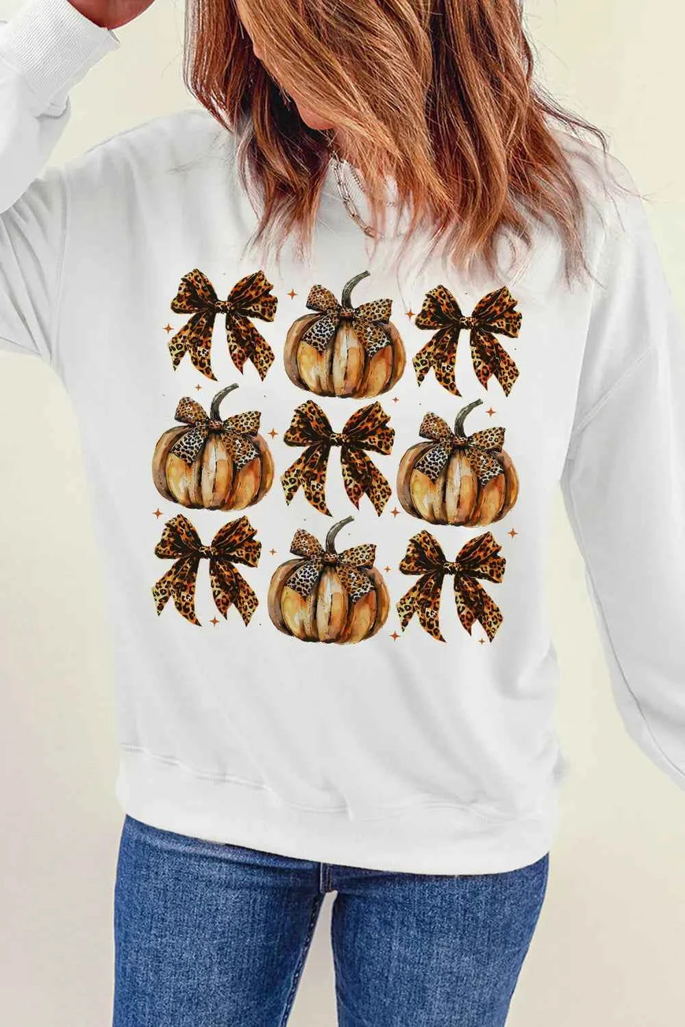 Pumpkin & Bow Graphic Long Sleeve Sweatshirt ecbe663b-6939-42ca-874a-1fafded487e8-Max