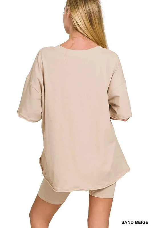 Cotton V-neck Top & Biker Shorts Set ecc017ad6ee44129bf1d048a7fd67da9-Max-Origin