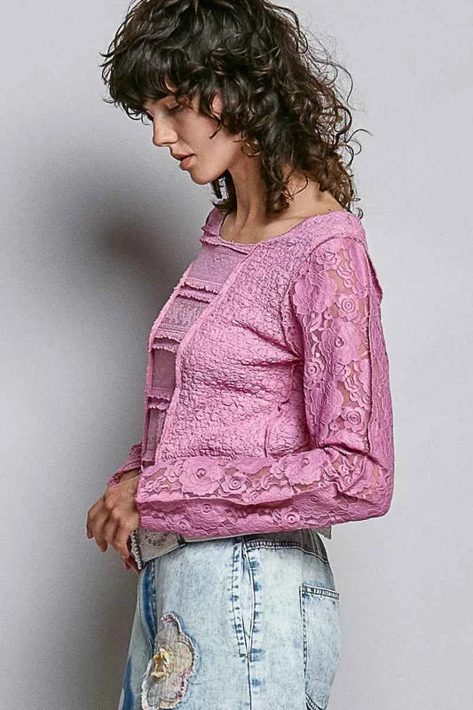 Round Neck Long Sleeve Exposed Seam Top with Lace Detail ecc14526-c2c9-409b-bcb9-3d82d3a743b5-Max-Origin