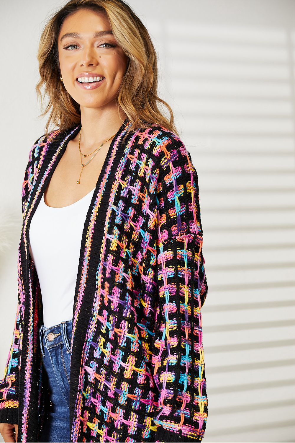 Angel Wings Full Size Multicolored Open Front Fringe Hem Cardigan ecc1cc348bc14281ba67369cf68d82d5-Max