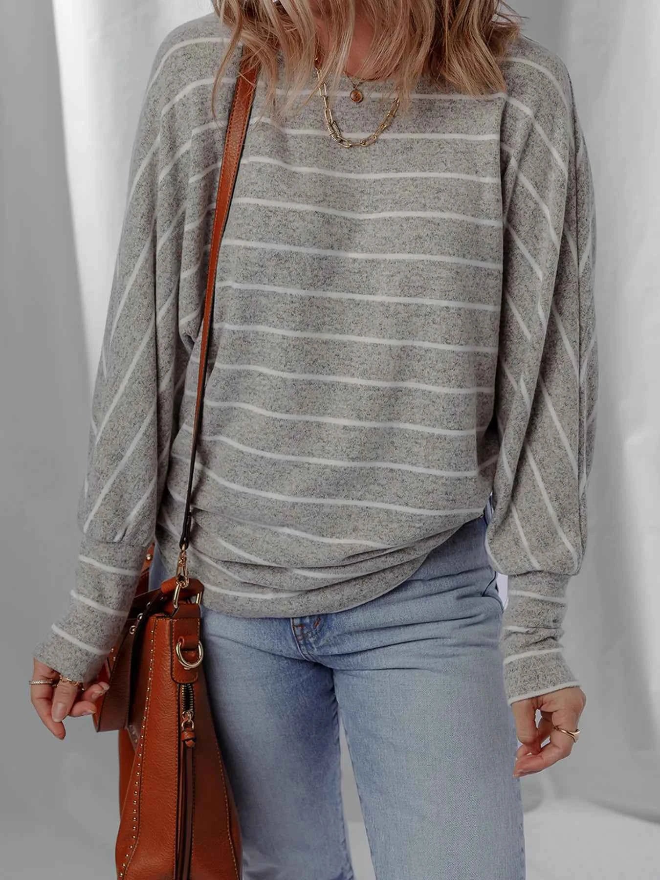 Stripe Dolman Sleeve Drop Shoulder Top Gray ece047176e4c4c38a0d241d995e2aea7-Max-Origin