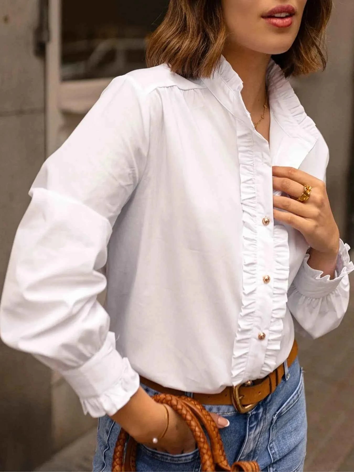 Frill Button Down Long Sleeve Shirt ece8613eaa674ea0ae1dae0011ae735c-Max-Origin