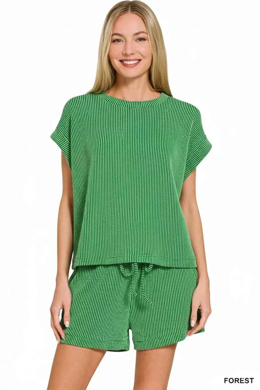 Zenana Raised Rib Cap Sleeve Top & Shorts Set ecf347d0-167a-466f-8b4d-bec0febd2669-Max-Origin