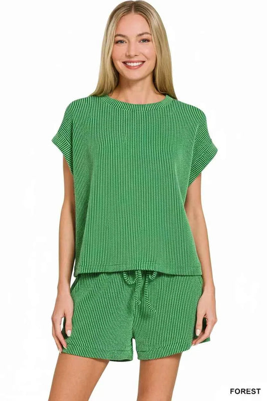 Zenana Raised Rib Cap Sleeve Top & Shorts Set ecf347d0-167a-466f-8b4d-bec0febd2669-Max-Origin