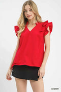 Umgee Ruffle Sleeve V-Neck Top CHERRY ecf79b21-d411-47bd-b7d0-62bbc5d5ea7b-Max-Origin