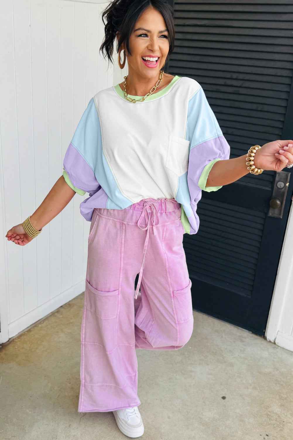 Purple Colorblock Patchwork Oversized T Shirt ecf7aeff5e72235c