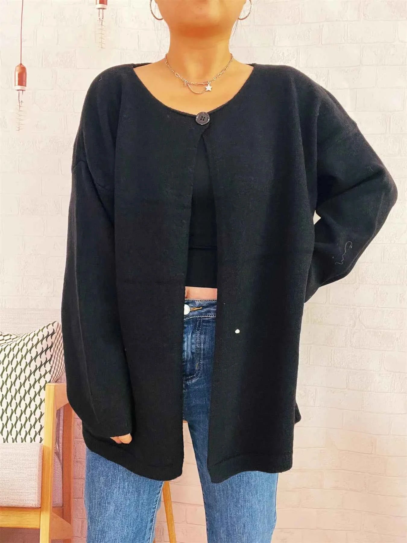 One Button Front Drop Shoulder Cardigan ecfdf8a4e37b40da9091b4272e5e83fb-Max-Origin