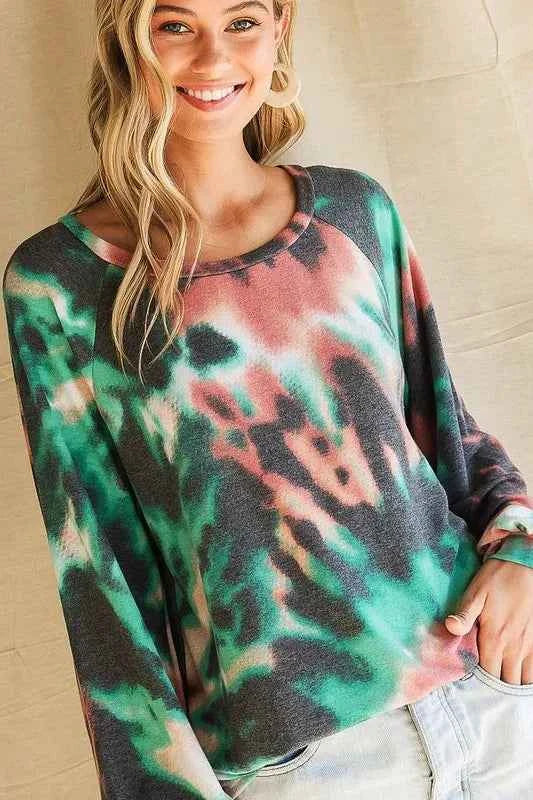 Tie Dye Print Terry Top with Puff Sleeves ecffb43545f3484bab1cc7ec79826248-Max-Origin