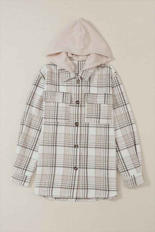 Plaid Removable Hood Buttoned Shacket ed00e707-21ca-44d3-80fa-a07614b3719c
