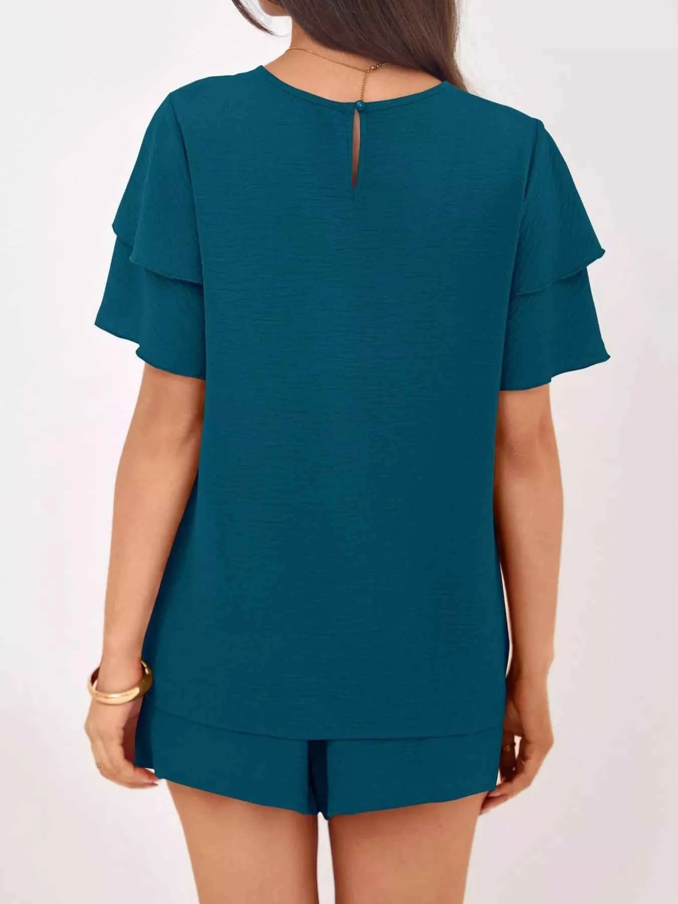 Ruffle Sleeve Top and Shorts Two-Piece Set ed01b1db-66e7-48d7-a9de-ae005fef8088-Max-Origin