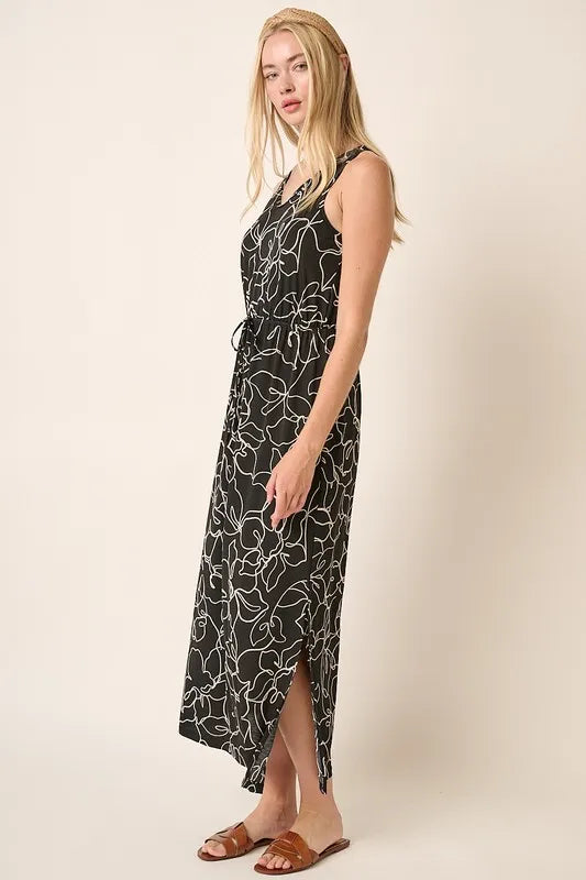 Mittoshop Side Slit Flower Print V-Neck Sleeveless Dress ed02827b-9173-4ace-9037-da9b2b61c438-Max