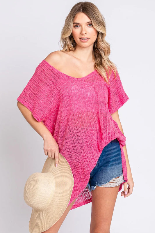 GeeGee Short Sleeve Side Slit Knit Cover Up Dress ed076a20-8801-4f0c-a8be-63bba1d2f8c5-Max
