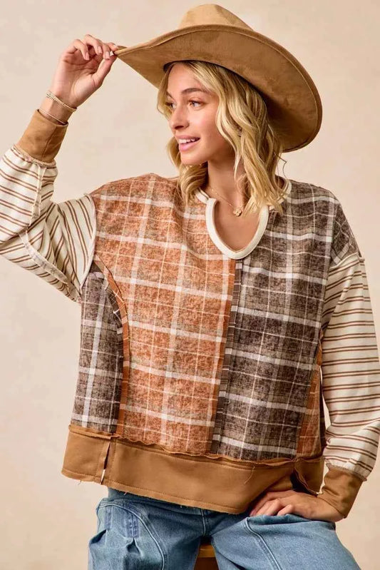 BiBi Plaid And Stripe Mix And Match Top With Open Seam ed07ff90f4284c3e8430bde13c069148-Max-Origin