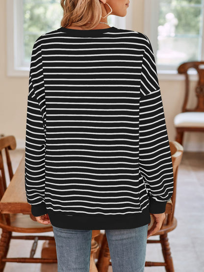 Lovelet Striped Round Neck Long Sleeve Sweatshirt