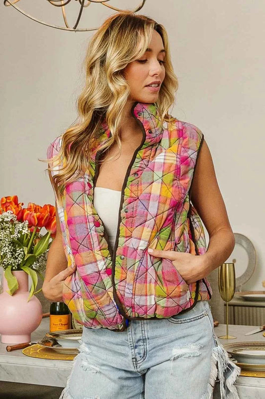 Quilted Washed Plaid Snap Down Vest ed13f036-011d-410a-a3a1-2bfda12b46cf-Max