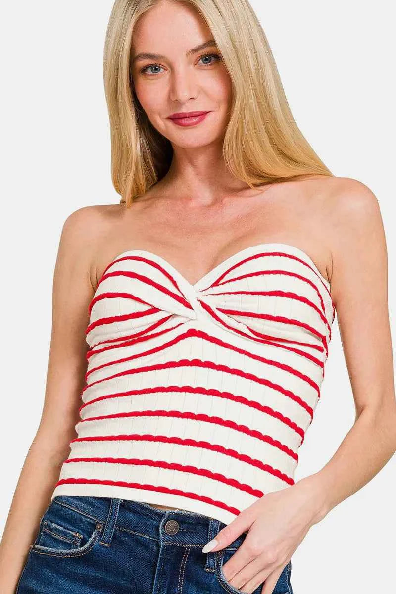 Zenana Twisted Sweetheart Neck Striped Tube Top Red ed14a609-2deb-4473-8a05-c16b88fdea88-Max