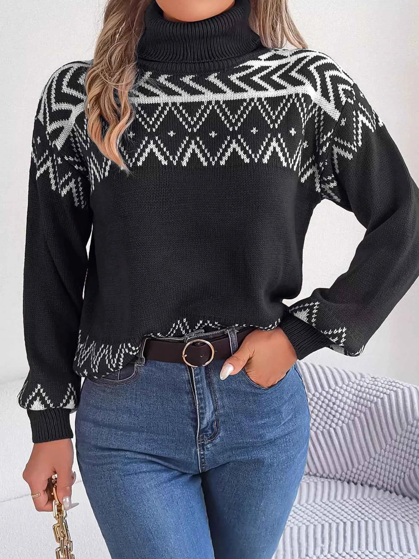 Turtleneck Dropped Shoulder Sweater Black ed24c3e03b5546e1a9088fb5ae5eac36-Max-Origin