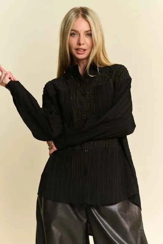 Davi & Dani Crinkled Jacquard Button Down Shirt ed29a884-1916-4f84-bf46-8aba362608f4-Max