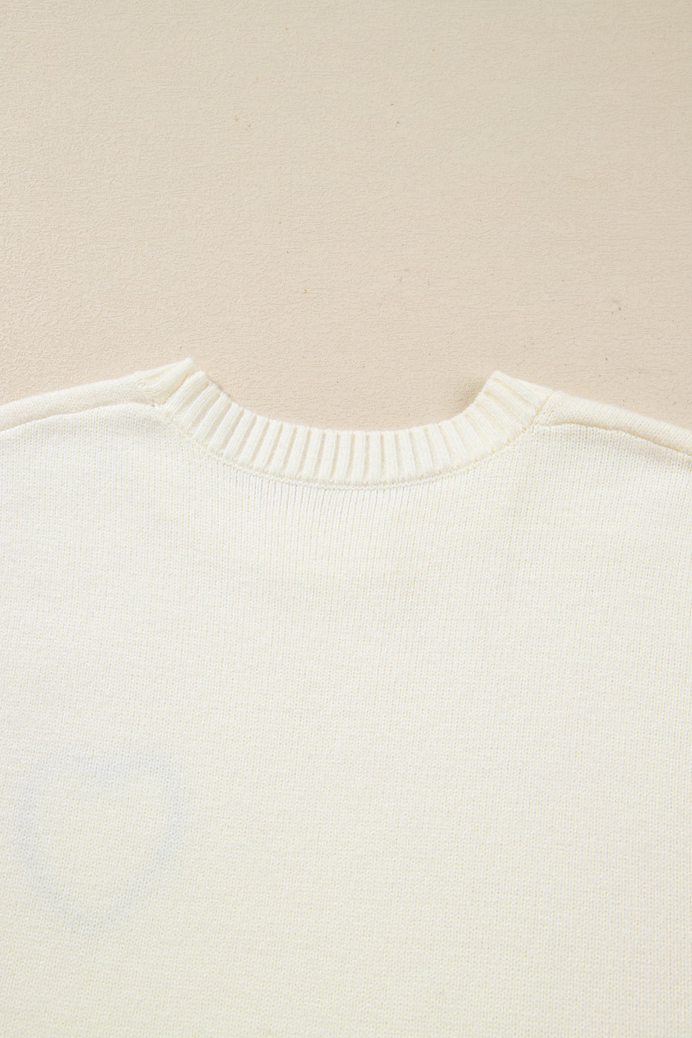 White Plaid Heart Embroidered Cuffed Drop Shoulder Crew Neck Sweater ed2ecfc633a7b7be